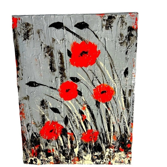 Original Acrylic Canvas Art Field of Poppies Impressionism - Picture 1 of 16